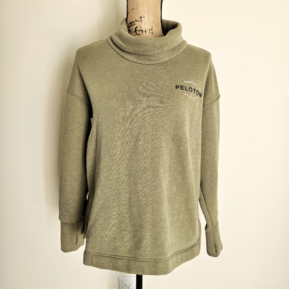 EUC Peloton Classic Cowl Neck Pullover Fleece-lined Sweatshirt Olive Green Sz Sm